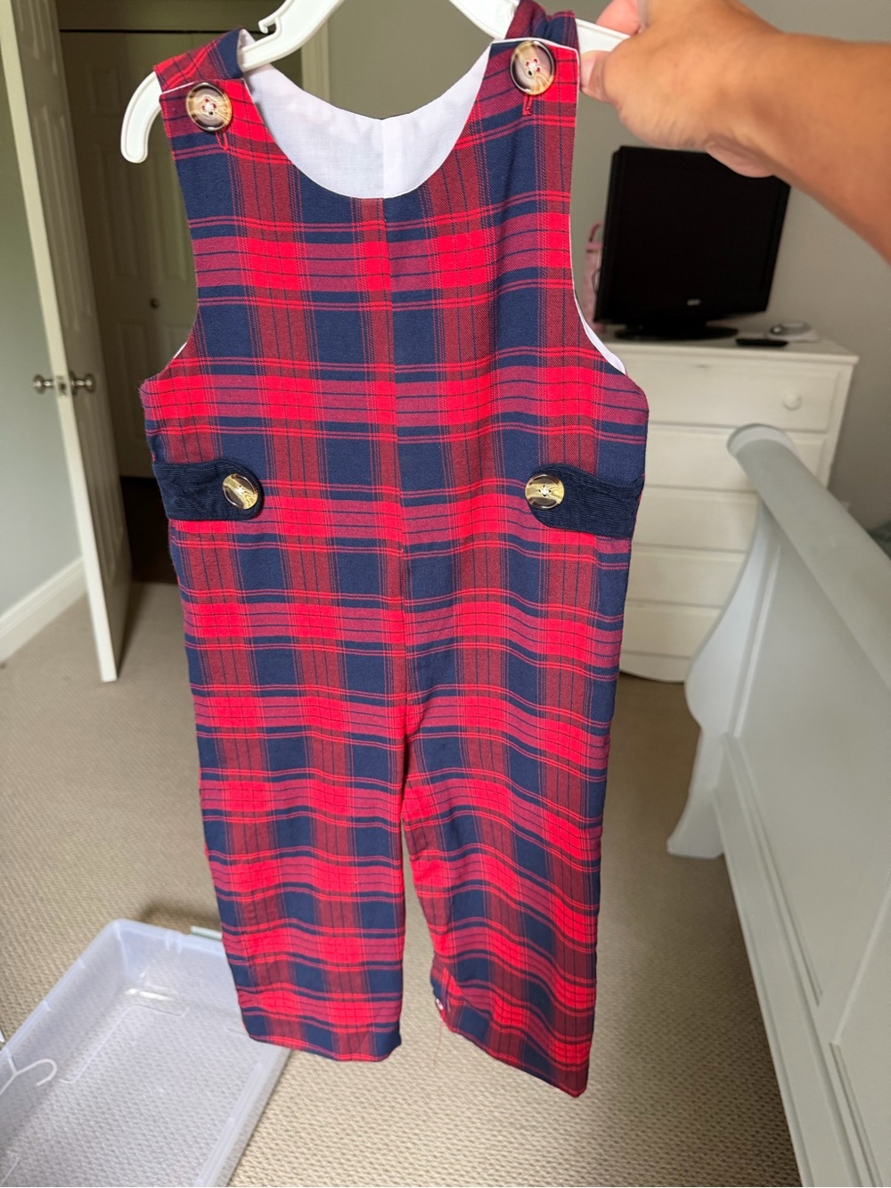 Red and Navy Plaid toddler romper